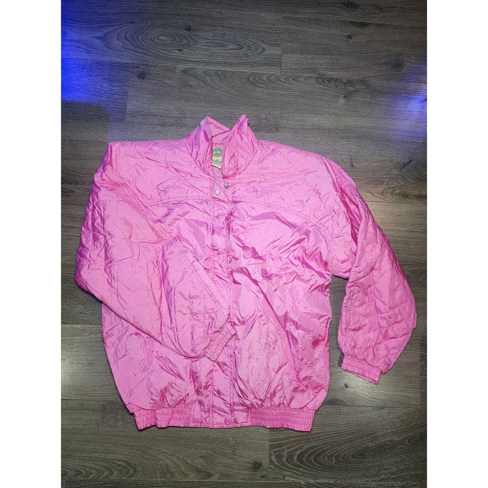 Vintage 80s Players Club Pink Quilted Bomber Jacket Womens Medium Jacket